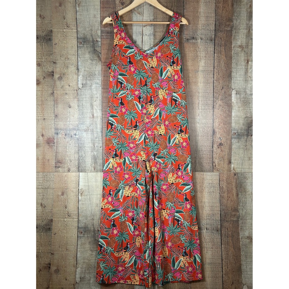 Cuddl Duds Orange Tropical Print Jumpsuit